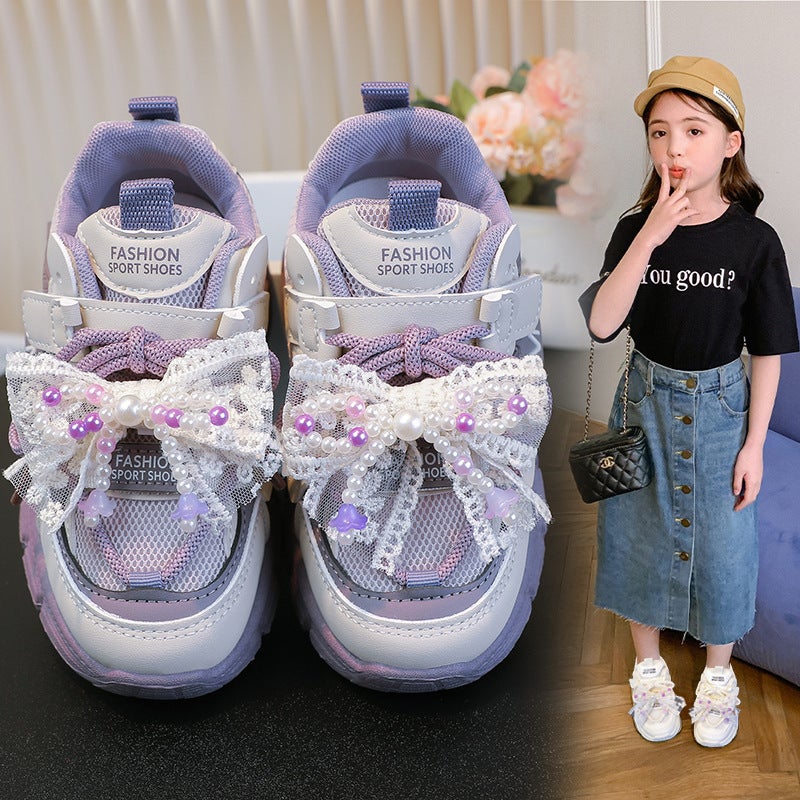 Children'S Girls' Dad Shoes Spring & Fall Breathable Mesh Baby Girl'S Running Sports Shoes 6-12 Years Old - Image 4