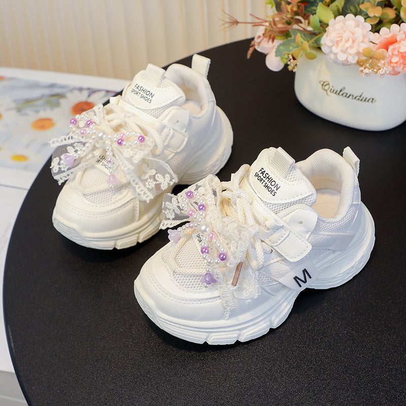 Children'S Girls' Dad Shoes Spring & Fall Breathable Mesh Baby Girl'S Running Sports Shoes 6-12 Years Old - Image 1