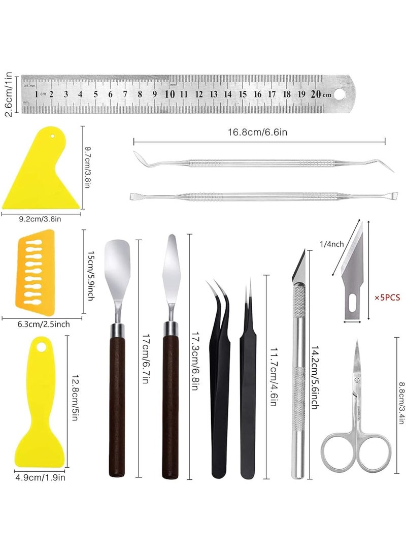SOLARAE أدوات إزالة الحرف، مجموعة أدوات أساسية تشمل المقص، الملاقط، أدوات إزالة الأعشاب، المكشطة، الملعقة، لإزالة الفينيل، الظلال، الكاميو، قطع الأعمال الفنية، الهوايات، ألبوم القصاصات، 18 قطعة - Image 2