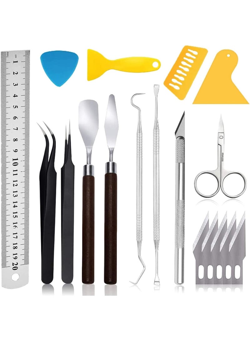SOLARAE أدوات إزالة الحرف، مجموعة أدوات أساسية تشمل المقص، الملاقط، أدوات إزالة الأعشاب، المكشطة، الملعقة، لإزالة الفينيل، الظلال، الكاميو، قطع الأعمال الفنية، الهوايات، ألبوم القصاصات، 18 قطعة - Image 1
