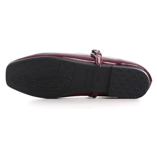 LUXINYU Women's Mary Jane Ballet Flats for Women Comfortable Square Toe Slip On Flats Ankle Strap Flats,Red 8.5 - Image 5