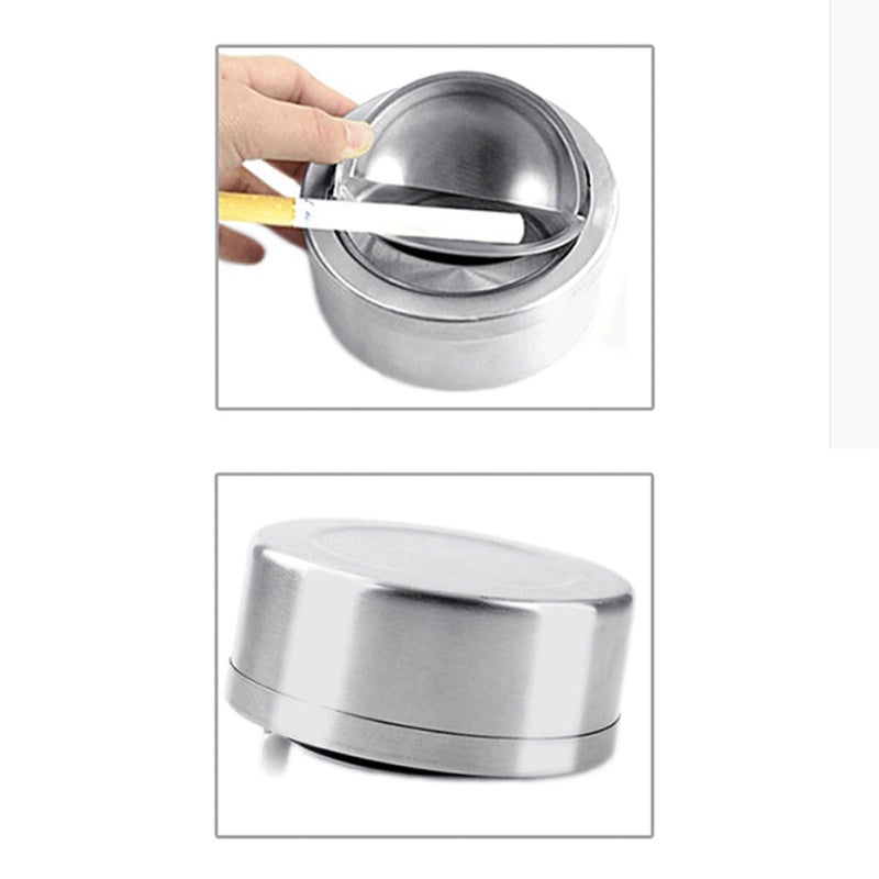 Automatic Switch Windproof Stainless Steel Ashtray With Lid For Indoor Outdoor Use Silver - Image 3