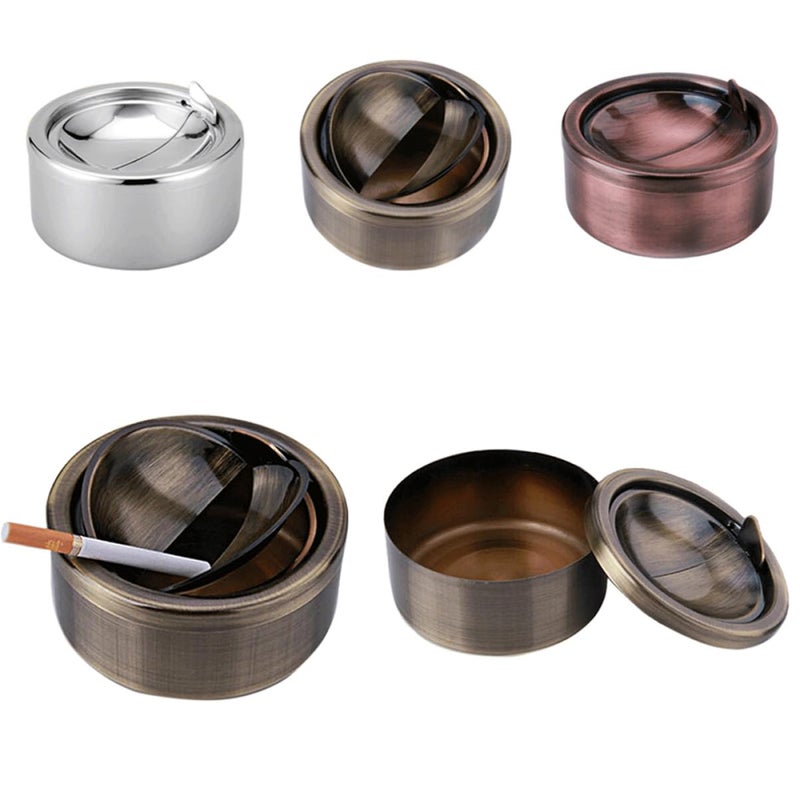 Automatic Switch Windproof Stainless Steel Ashtray With Lid For Indoor Outdoor Use Silver - Image 2