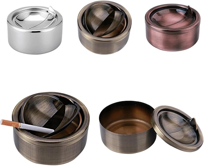Automatic Switch Windproof Stainless Steel Ashtray With Lid For Indoor Outdoor Use Silver - Image 1
