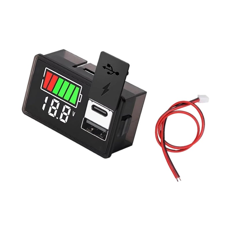 مراقب جهد بطارية USB C الأبيض بشاشة LED عرض DC 8V 30V للسيارات والقوارب - Image 1