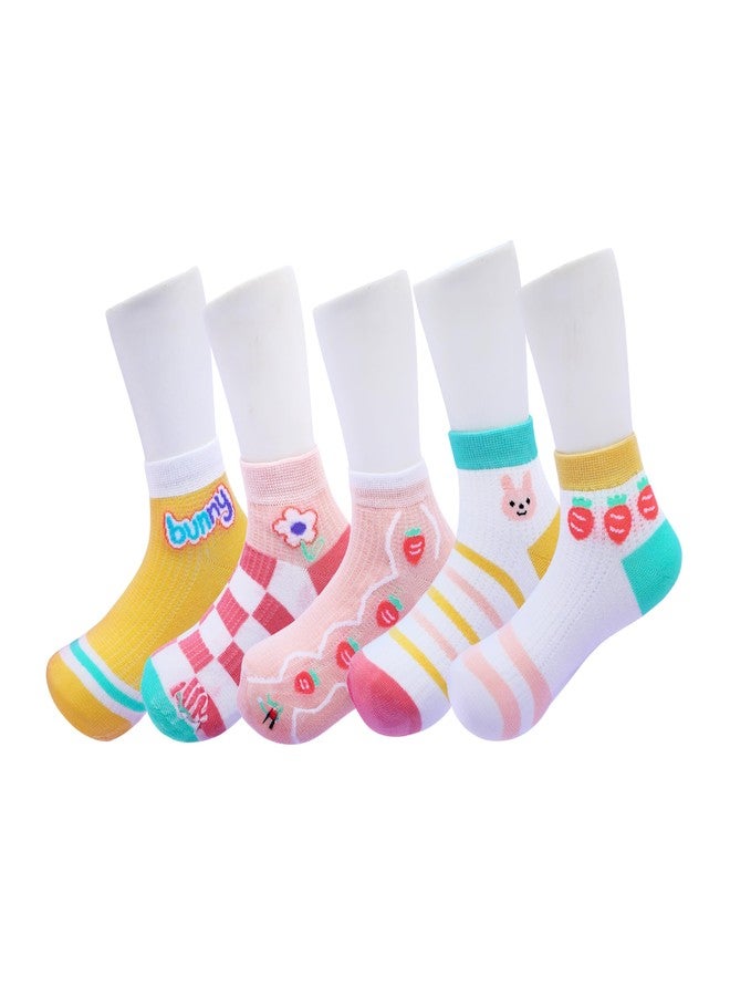 DEEPASHRI Kids Cotton Ankle Socks, Pack of 5, Anti-Slip Grip, Assorted Prints (IN, Age, 9 Years, 12 Years, Multi - Design, Design 01) - Image 1