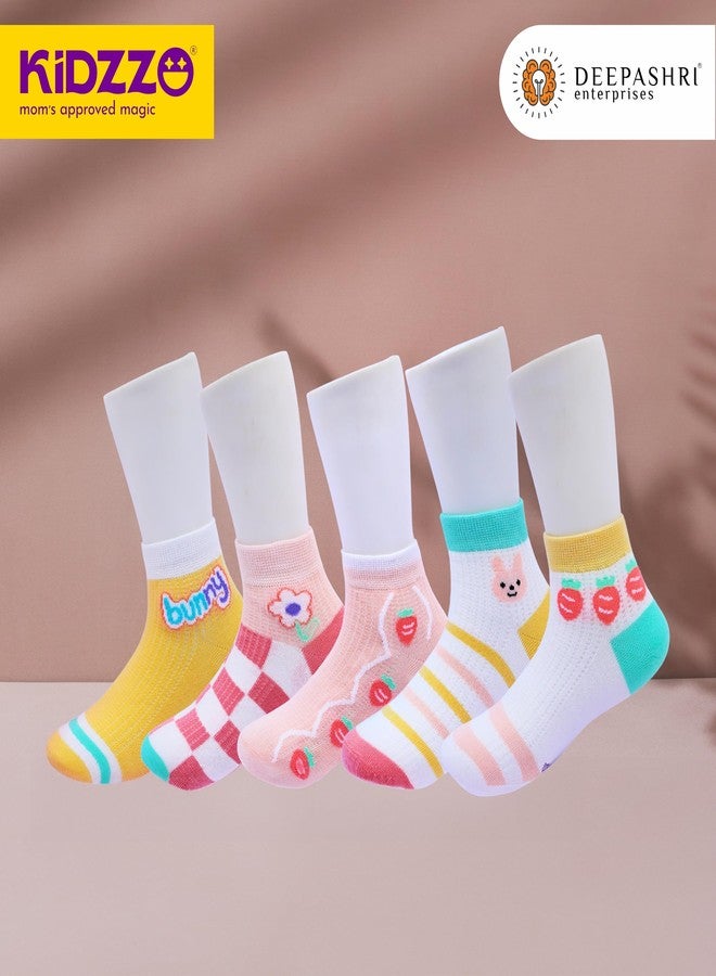 DEEPASHRI Kids Cotton Ankle Socks, Pack of 5, Anti-Slip Grip, Assorted Prints (IN, Age, 9 Years, 12 Years, Multi - Design, Design 01) - Image 3