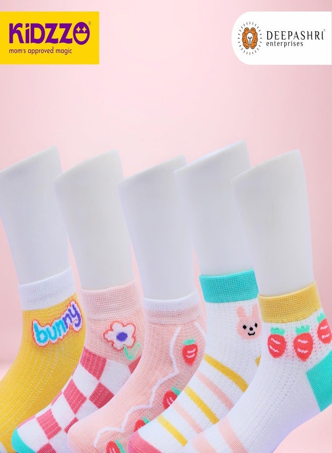 DEEPASHRI Kids Cotton Ankle Socks, Pack of 5, Anti-Slip Grip, Assorted Prints (IN, Age, 9 Years, 12 Years, Multi - Design, Design 01) - Image 2