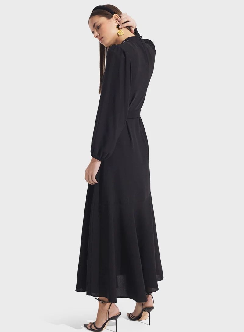 JUNE Belted Trumpet Dress