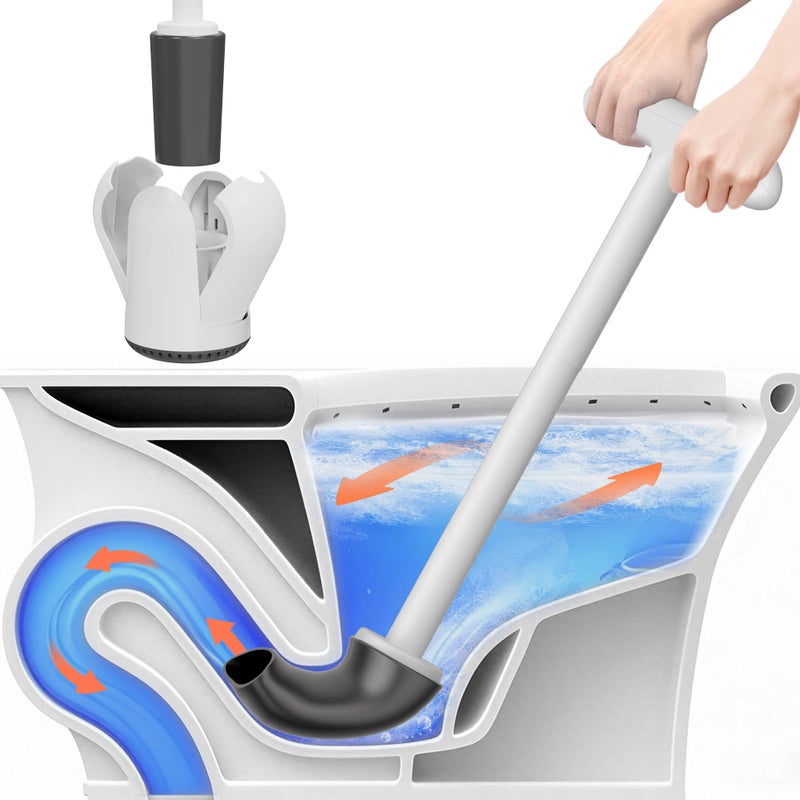 Cinola Upgraded Toilet Plunger with Holder, Wall Mounted Toilet Bowl Plunger with Hideaway Caddy, Dual Handle Plunger for Bathroom Built-in Drip Tray, White - Image 1