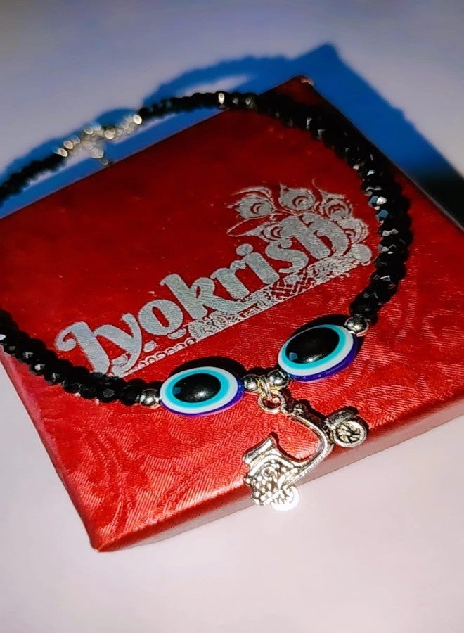 Jyokrish Handmade White Metal black Beads hanging scooter Evil eye chain anklet For Women | girls | Nazariya |Payal | Nazar Battu | Pair of 1 |free size - Image 3