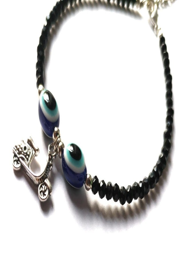 Jyokrish Handmade White Metal black Beads hanging scooter Evil eye chain anklet For Women | girls | Nazariya |Payal | Nazar Battu | Pair of 1 |free size - Image 4