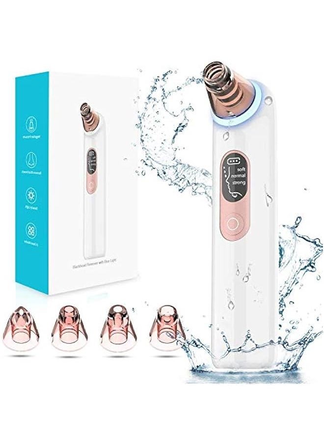 MOXO Blackhead Remover Pore Vacuum   Electric Facial Suction Cleaner USB  Acne Comed Whitehead Extractor LED Display Upgraded Blue Light with 4 Replaceable Probes for Women Men  - Image 1
