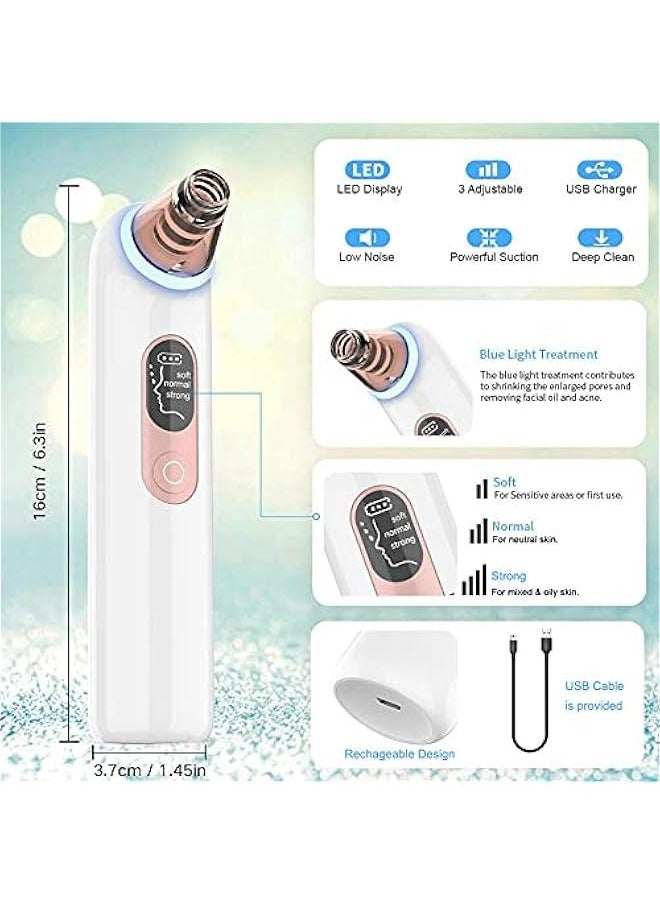 MOXO Blackhead Remover Pore Vacuum   Electric Facial Suction Cleaner USB  Acne Comed Whitehead Extractor LED Display Upgraded Blue Light with 4 Replaceable Probes for Women Men  - Image 3