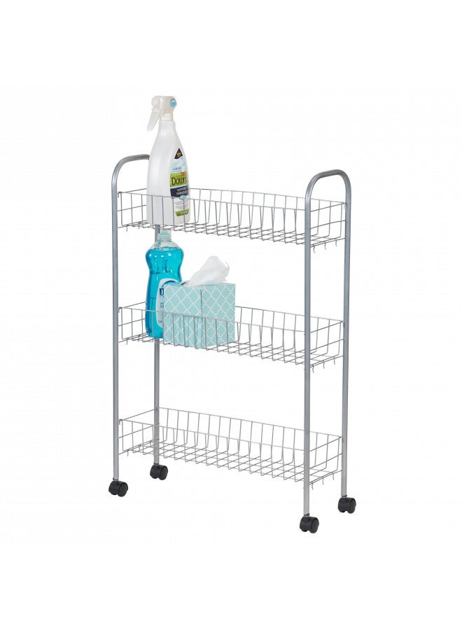 Household Essentials Slim Storage Cart, 3 Shelf Storage Cart with Wheels, Perfect for Laundry Rooms, Bathrooms, Pantries, Kitchens and More
