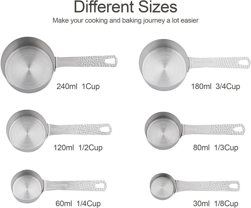 Smithcraft Measuring Cups and Spoons Set 14, Metric & US 18/8 Stainless Steel Measuring Cups and Spoons Set, Dry & Liquid Metal 6 Measure Cups & 7 Measure Spoons w/Leveler for Kitchen & Baking - Image 3