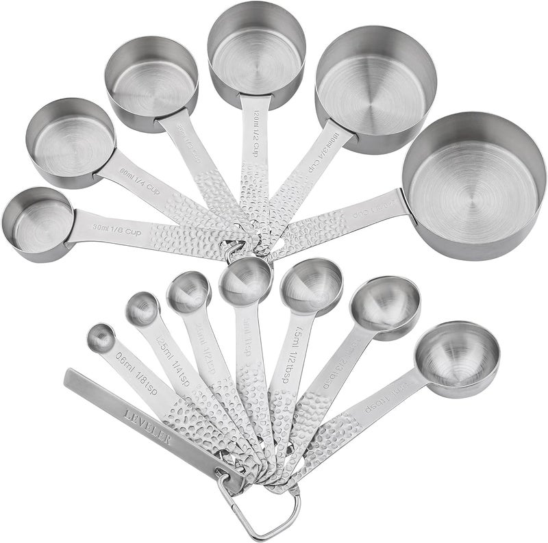 Smithcraft Measuring Cups and Spoons Set 14, Metric & US 18/8 Stainless Steel Measuring Cups and Spoons Set, Dry & Liquid Metal 6 Measure Cups & 7 Measure Spoons w/Leveler for Kitchen & Baking - Image 2