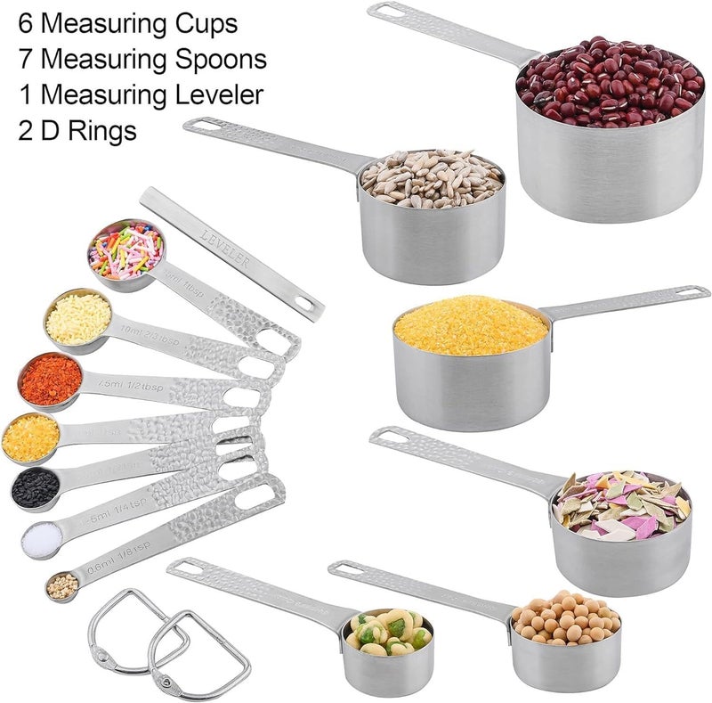 Smithcraft Measuring Cups and Spoons Set 14, Metric & US 18/8 Stainless Steel Measuring Cups and Spoons Set, Dry & Liquid Metal 6 Measure Cups & 7 Measure Spoons w/Leveler for Kitchen & Baking - Image 5