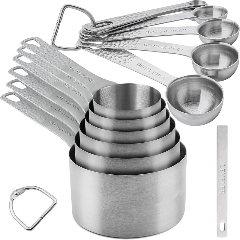 Smithcraft Measuring Cups and Spoons Set 14, Metric & US 18/8 Stainless Steel Measuring Cups and Spoons Set, Dry & Liquid Metal 6 Measure Cups & 7 Measure Spoons w/Leveler for Kitchen & Baking - Image 1