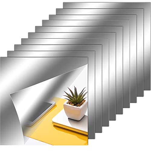 Zonon Zonon Flexible Mirror Sheets Self Adhesive Non Glass Mirror Tiles Stickers for Home Wall Decor10 Pieces10 x 10 Inches 