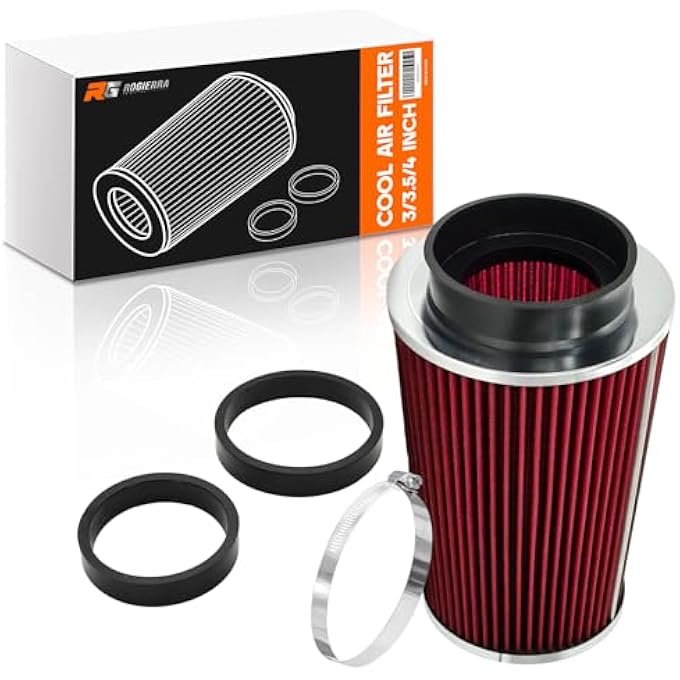 Rogierra 3/3.5/4 Inch High Performance Cone Air Filter,76mm 89mm 100mm Universal Clamp,On Washable & Reusable Closed Top Cool Air Intake Filter for Cars, Motorcycles, Racing Sport Vehicles(Red) - Image 1