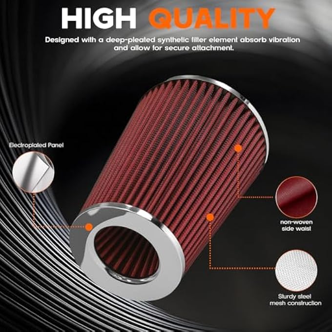 Rogierra 3/3.5/4 Inch High Performance Cone Air Filter,76mm 89mm 100mm Universal Clamp,On Washable & Reusable Closed Top Cool Air Intake Filter for Cars, Motorcycles, Racing Sport Vehicles(Red) - Image 4