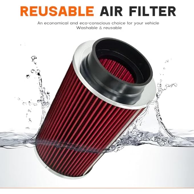 Rogierra 3/3.5/4 Inch High Performance Cone Air Filter,76mm 89mm 100mm Universal Clamp,On Washable & Reusable Closed Top Cool Air Intake Filter for Cars, Motorcycles, Racing Sport Vehicles(Red) - Image 5