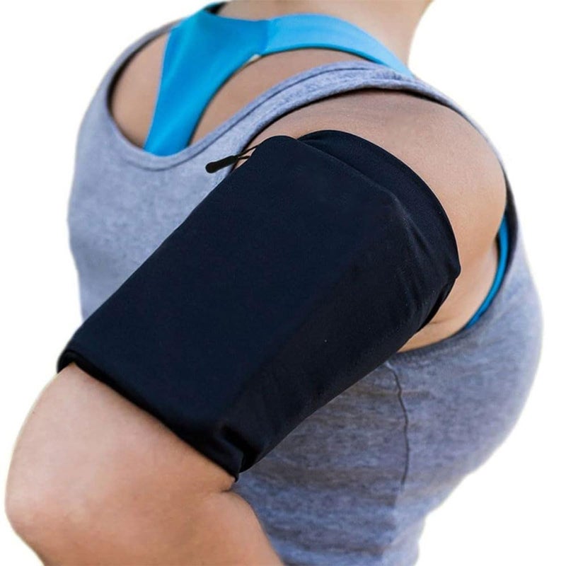 MMOBIEL Phone Holder for Running Stretchable - Size M - Armband up to 8 to 12 inch Arm Circumference - Sports Armband Arm Phone Holder for Running, Cycling and Other Sports for All Phones - Black - Image 1