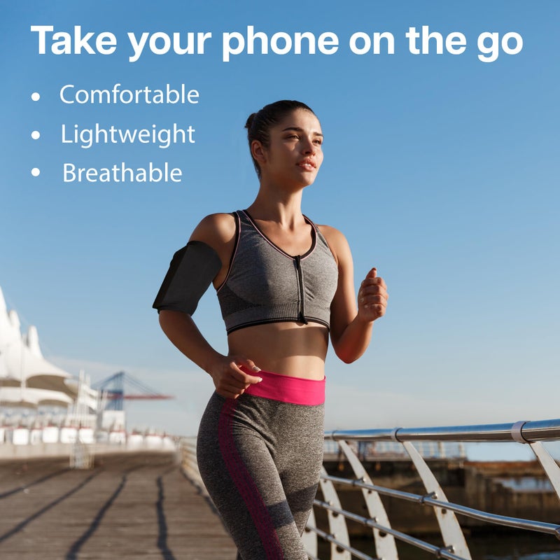 MMOBIEL Phone Holder for Running Stretchable - Size M - Armband up to 8 to 12 inch Arm Circumference - Sports Armband Arm Phone Holder for Running, Cycling and Other Sports for All Phones - Black - Image 2