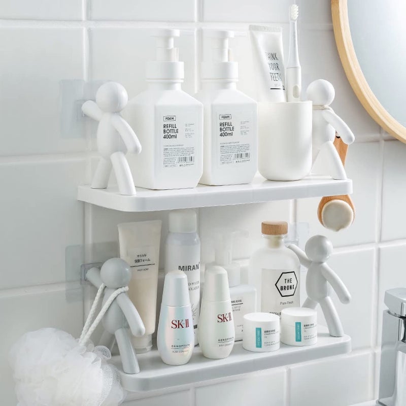 TECHNOVIBES Humanoid Storage Shelf Bathroom Shelf Wall Mounted Adhesive Display Shelf for Living Room Bathroom Kitchen Storage Color White Pack of 1 - Image 1