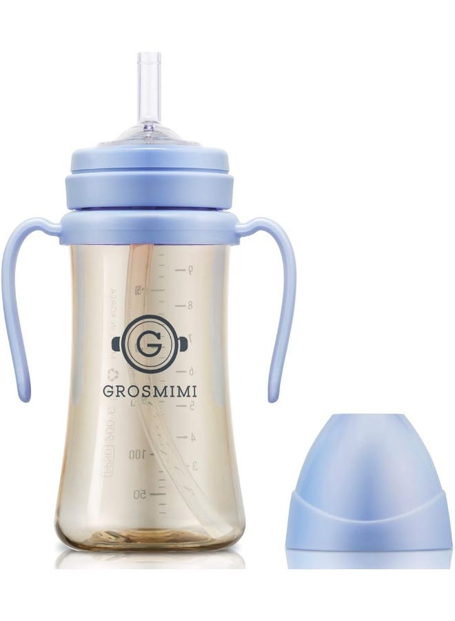 GROSMIMI كوب سبيلي جروسميمي السحري المقاوم للتسرب مع قشة ومقبض للأطفال الرضع والصغار، قابل للتخصيص، مصنوع من مادة PPSU، خالي من BPA سعة 10 أونصات (أزرق سماوي) - Image 1