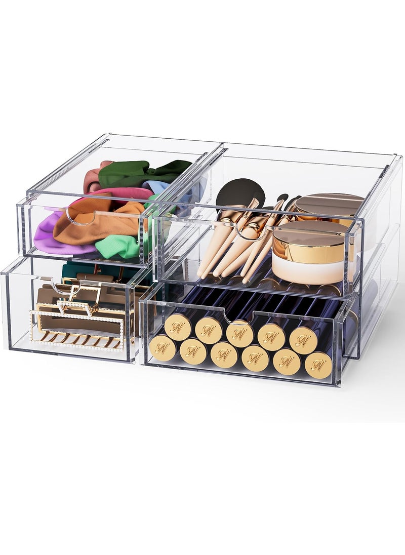 Noverlife - Noverlife Acrylic Hair Accessories Organizer with 4 Drawers, Clear Storage Drawers for Organizing Hair Ties/Jewelry/Sunglass, Stylish Make up Organizer Display & Office Bathroom Desktop Storage Case - Image 1