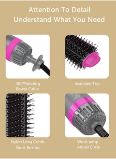 KinseiBeauty فرشاة شعر بالهواء الساخن متعددة الوظائف مع رأسين فرشاة قابلين للتبديل (رمادي/أحمر وردي)  - Image 2