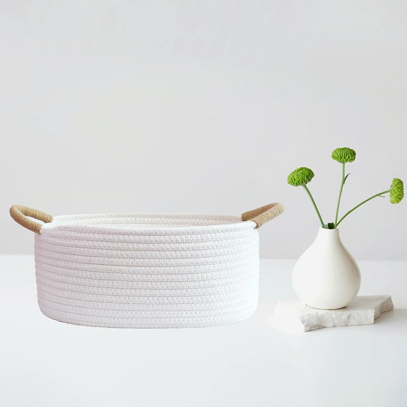 Yimi's Dream Gift Baskets Empty, Small Basket for Organizing, White Cotton Rope Basket with Handle for Decor, Baby Cat Dog Toy (Oval, 12"x 8"x 5") - Image 5
