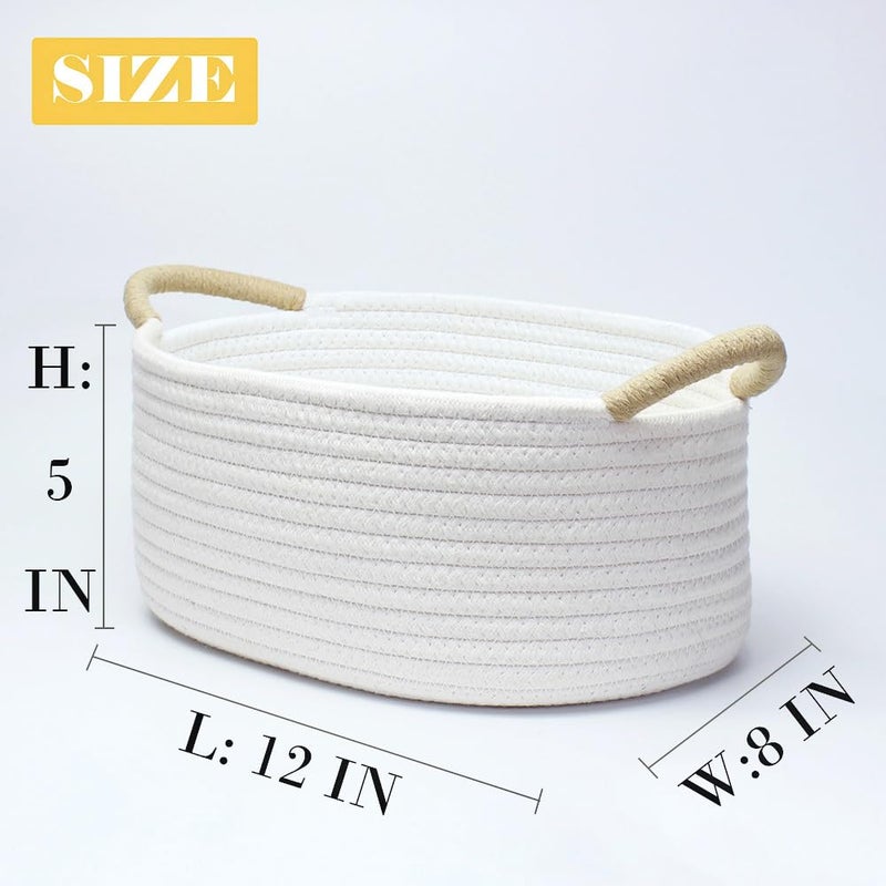 Yimi's Dream Gift Baskets Empty, Small Basket for Organizing, White Cotton Rope Basket with Handle for Decor, Baby Cat Dog Toy (Oval, 12"x 8"x 5") - Image 3