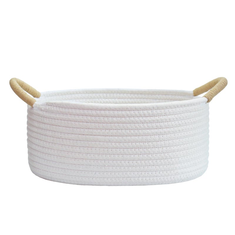 Yimi's Dream Gift Baskets Empty, Small Basket for Organizing, White Cotton Rope Basket with Handle for Decor, Baby Cat Dog Toy (Oval, 12"x 8"x 5") - Image 1