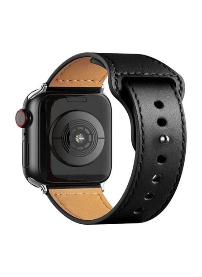 Generic - High Quality Leather Watch Strap For Apple Watch Series 8 Ultra 49mm Band Black - Image 1