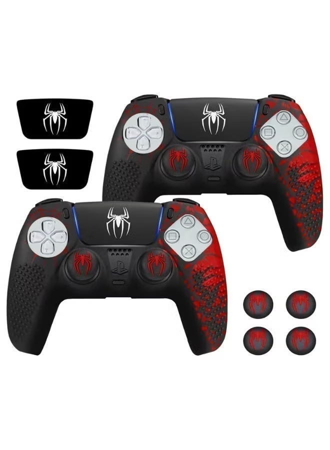 HPRT 2 Pack Anti-Slip PS5 Controller Skin, Silicone Cover Case for PS5 Controller with Thumb Grip Caps, Touchpad Sticker and Wrap Stickers (Black-Red) - Image 1