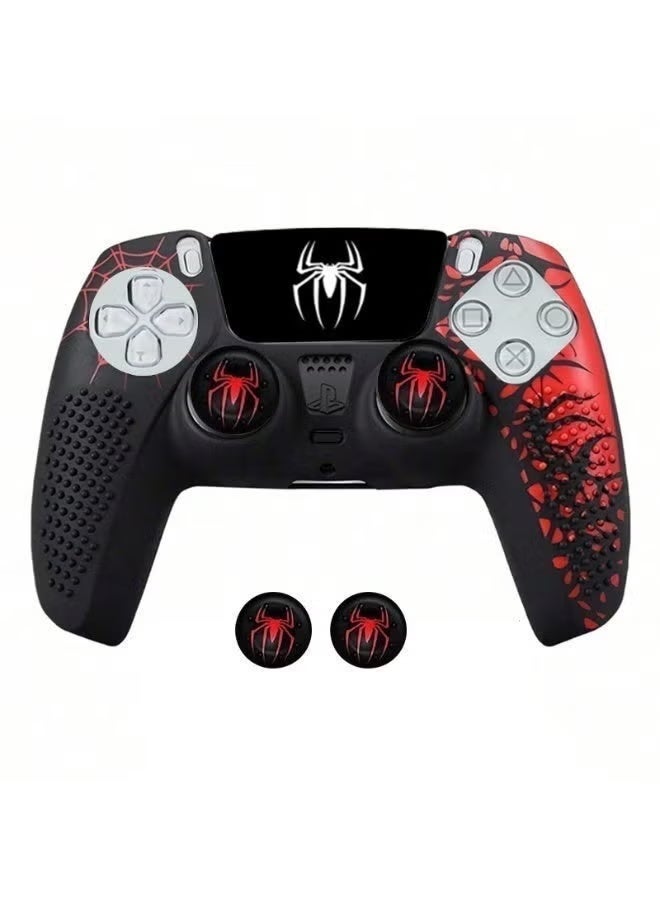 HPRT 2 Pack Anti-Slip PS5 Controller Skin, Silicone Cover Case for PS5 Controller with Thumb Grip Caps, Touchpad Sticker and Wrap Stickers (Black-Red) - Image 4
