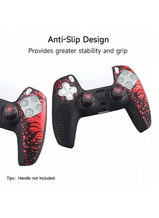 HPRT 2 Pack Anti-Slip PS5 Controller Skin, Silicone Cover Case for PS5 Controller with Thumb Grip Caps, Touchpad Sticker and Wrap Stickers (Black-Red) - Image 3