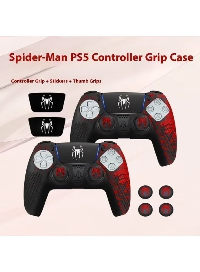 HPRT 2 Pack Anti-Slip PS5 Controller Skin, Silicone Cover Case for PS5 Controller with Thumb Grip Caps, Touchpad Sticker and Wrap Stickers (Black-Red) - Image 2