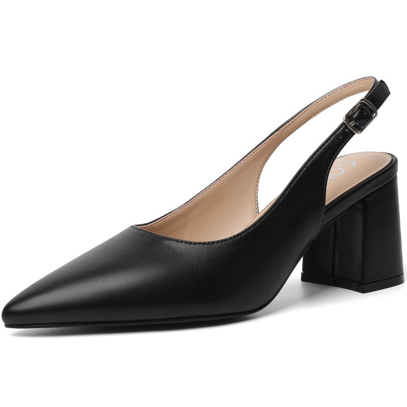 Mostrin Black Block Slingback Heels for Women Pointed Closed Toe Chunky Heels Office Work Shoes Women's Pumps for Business Casual - Image 1