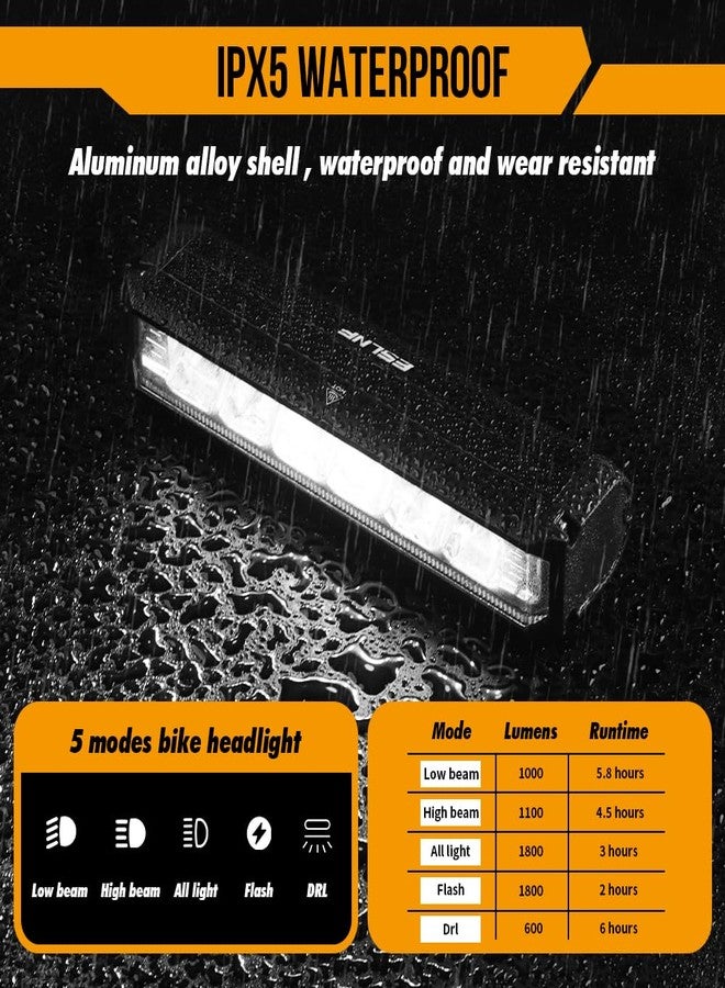 Sidaqi LED Bike Light for Night Riding USB Rechargeable Bike Headlight Super Bright 1800LM Bicycle Light with 5 Modes Waterproof Light Bar for Ebike,Mini Bike,MTB Off-Road Cycling - Image 4