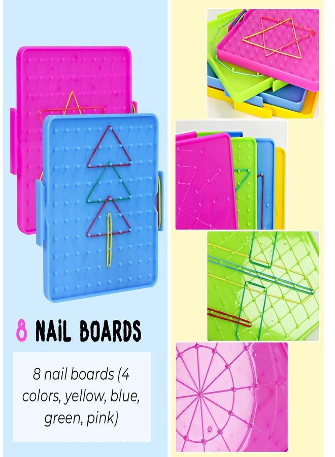 Oopsu 8 Pack Plastic Mathematical Manipulative Material Array Block Geo Board with 80 Latex Bands for Kids(4 Colors) - Image 3