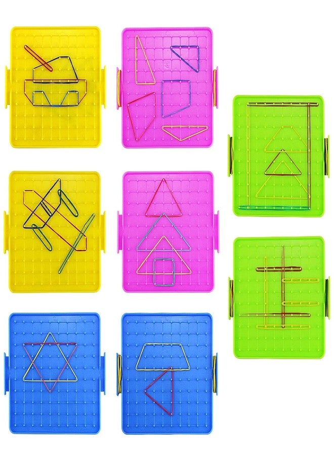 Oopsu 8 Pack Plastic Mathematical Manipulative Material Array Block Geo Board with 80 Latex Bands for Kids(4 Colors) - Image 1