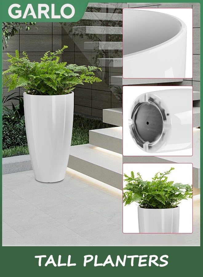 جارلو الزارعين الطويلين، 53.5 سم أواني النباتات البلاستيكية للنباتات الداخلية والخارجية، 2 جهاز كمبيوتر شخصي أواني الزهور القوية مع ثقب الصرف الصحي، الزارعين الخارجيين الكبيرين للشرفة الأمامية الفناء، ديكور غرفة المعيشة (أبيض) - Image 2