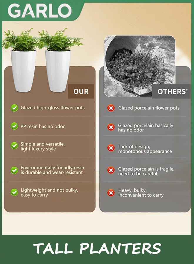 جارلو الزارعين الطويلين، 53.5 سم أواني النباتات البلاستيكية للنباتات الداخلية والخارجية، 2 جهاز كمبيوتر شخصي أواني الزهور القوية مع ثقب الصرف الصحي، الزارعين الخارجيين الكبيرين للشرفة الأمامية الفناء، ديكور غرفة المعيشة (أبيض) - Image 4