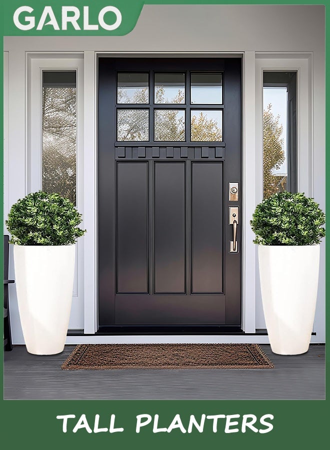 جارلو الزارعين الطويلين، 53.5 سم أواني النباتات البلاستيكية للنباتات الداخلية والخارجية، 2 جهاز كمبيوتر شخصي أواني الزهور القوية مع ثقب الصرف الصحي، الزارعين الخارجيين الكبيرين للشرفة الأمامية الفناء، ديكور غرفة المعيشة (أبيض) - Image 3