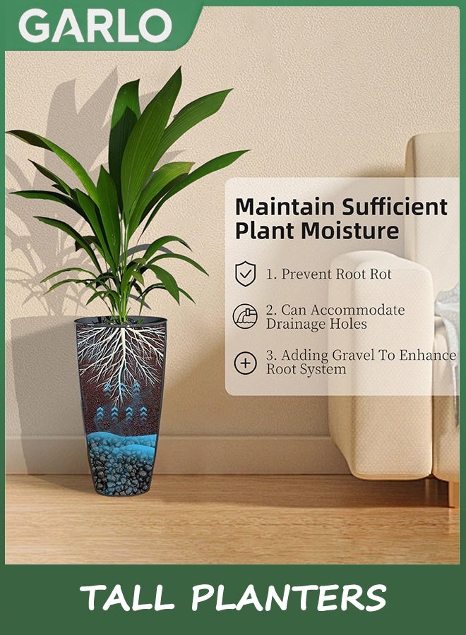جارلو الزارعين الطويلين، 53.5 سم أواني النباتات البلاستيكية للنباتات الداخلية والخارجية، 2 جهاز كمبيوتر شخصي أواني الزهور القوية مع ثقب الصرف الصحي، الزارعين الخارجيين الكبيرين للشرفة الأمامية الفناء، ديكور غرفة المعيشة (أبيض) - Image 5