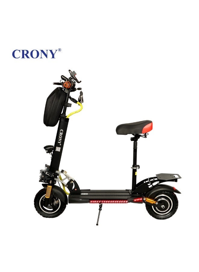 Crony V10+Pro 1500W E-Scooter, Max Sppeed 45-68km/h, 48V/13Ah, 10" Off-Road Tires,  45-68knn/h Max Speed,Dual Suspension/Hydraulic Disc Brakes, 120kg Load, Aluminum Frame E-Bike, Triple Led Headlamps, Brushless Motor,Easy Foldable & Portable, Mobile App-Connected, Bluetooth Speaker, Phone Holder – All-Terrain Urban Commuter Electric Scooter for Adults & Kids - Image 1